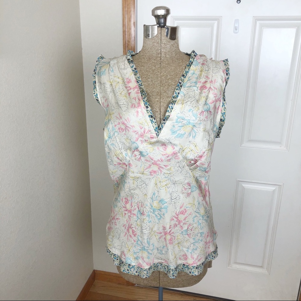 Sundance Floral Blue & Pink Silk Tank Top